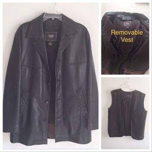 SOLD. NWOT Men Coach Leather Coat w Removable Vest Brown